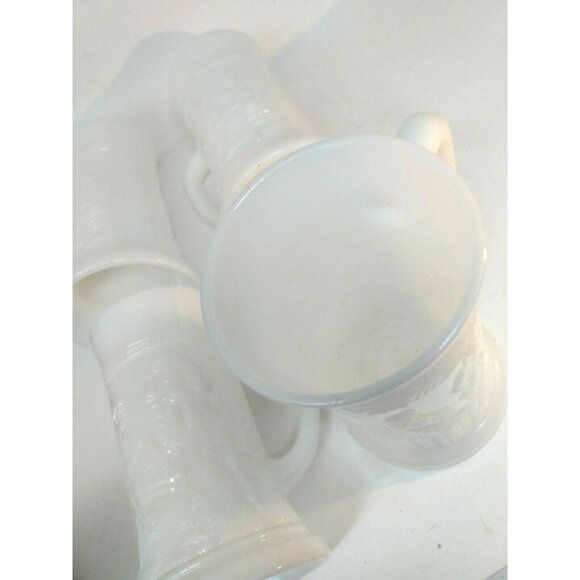 Federal, Milk Glass, Beer Steins Set of 4, Vintage, Raised Motif Pub Scene 60s - Picture 10 of 10